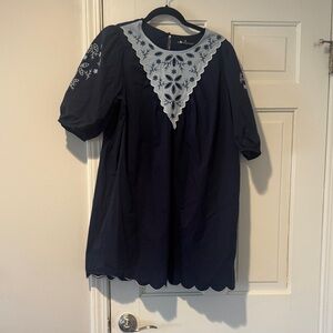 Tuckernuck Navy Mini Dress with White Embroidered Bib
